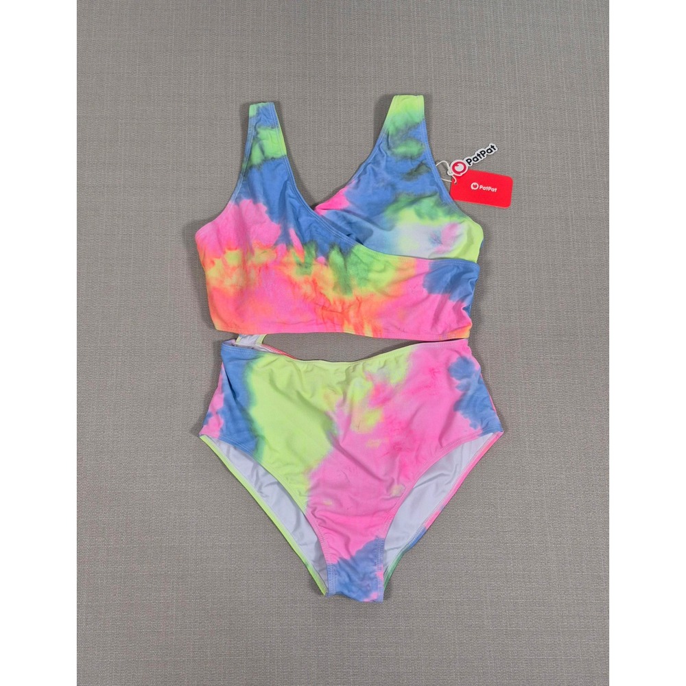 PatPat Women XL Tie Dye Cutout One Piece Swimsuit Neon‎ Pink Blue Yellow NWT